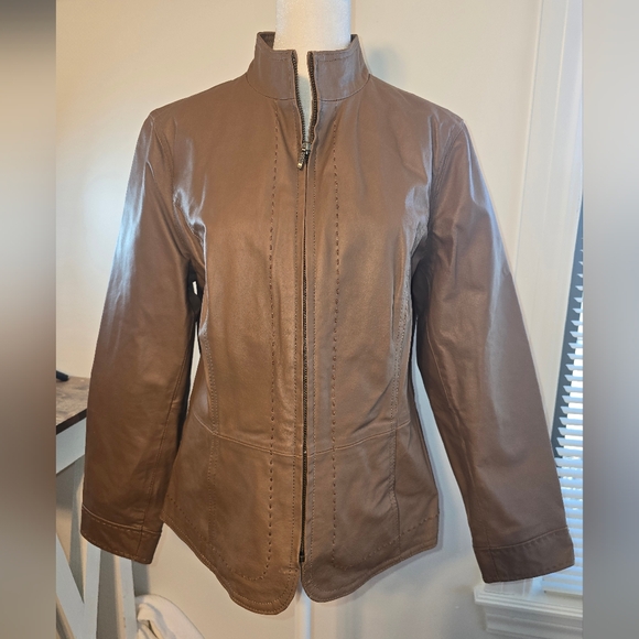 🤩Host Pick❤️NWT Coldwater Creek Leather Blazer/Jacket Women's Sz Petite Medium - Picture 2 of 10